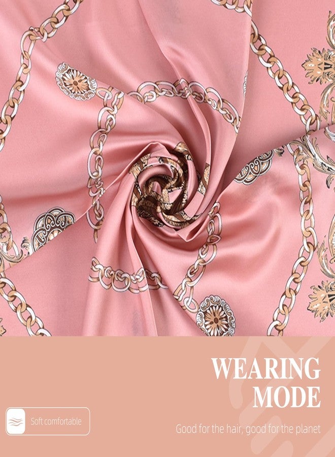 EIysee 27.5 Inches Silk Head Scarf for Women Satin Hair Scarf Silk Wrap Neck Square Scarves Feeling Scarf Boho Headwear (pink-leopard print chain) - Image 4